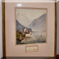 A37. Framed watercolor of Chillon Castle. 